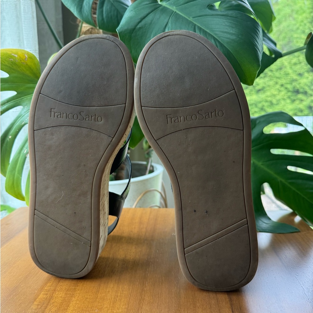 Franco Sarto Black Leather Cork Platform Sandals - Picture 8 of 11